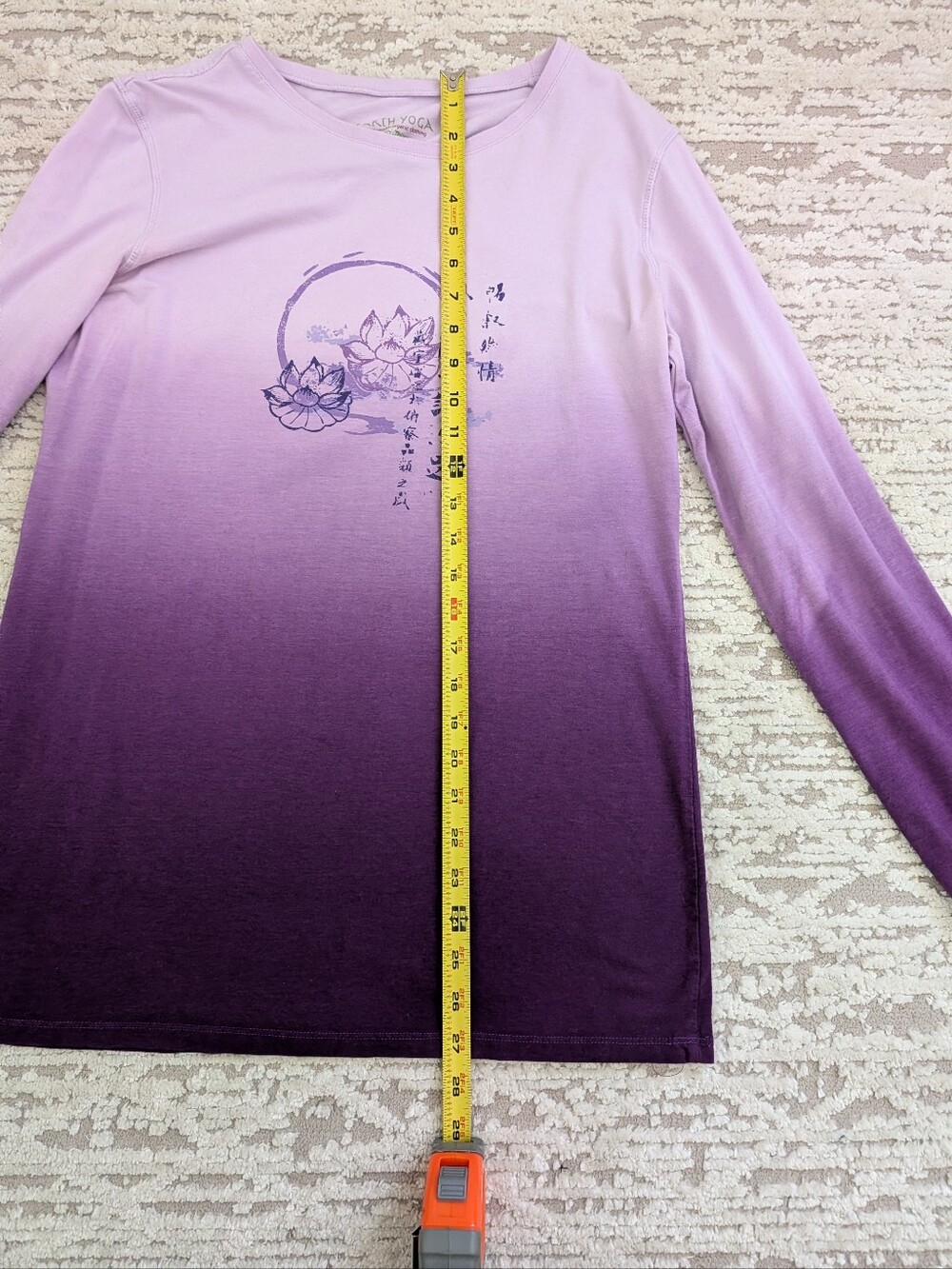 Earth Yoga XL Organic Cotton Blend Long Sleeve Top Purple Ombre w Flower Design - Picture 5 of 10